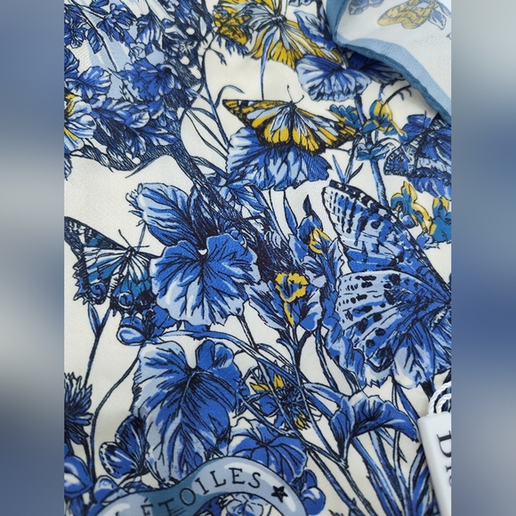 Christian Dior Silk Scarf Blue Butterfly Floral Around the World Italy NWT NIB - Picture 4 of 11